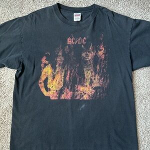 AC/DC Vintage Black Band Tee with Flame Graphic